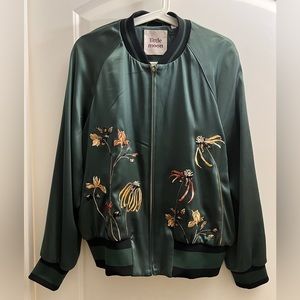 ARITZIA LITTLE MOON SATIN FLOWER EMBROIDERED BOMBER JACKET SIZE LARGE